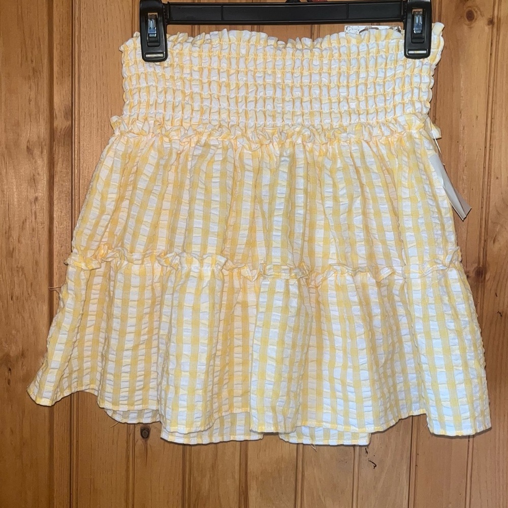 Gingham yellow and white tier smocked skirt